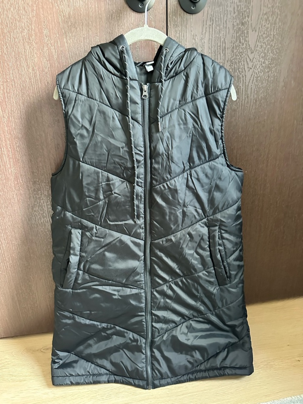 Zella Black Quilted Hooded Puffer Vest